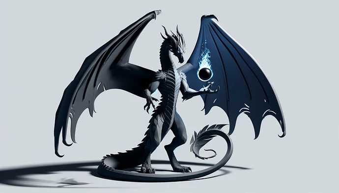 DALL·E 2024-04-11 18.31.15 - Create a 3D image of the shadow dragon from the first provided image, with a slender, anthropomorphic figure and expansive wings. The dragon should be