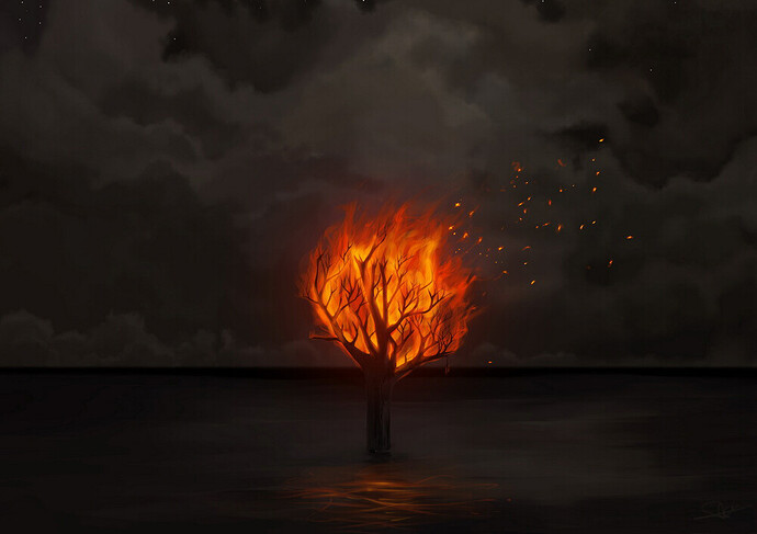burning tree (red flame)