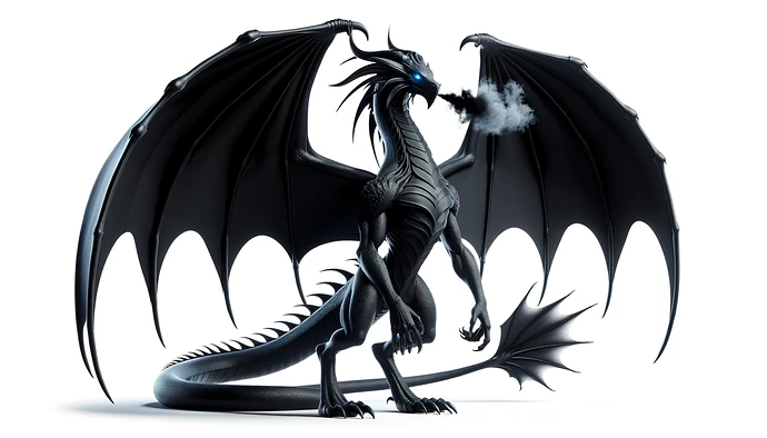 DALL·E 2024-04-11 18.18.37 - Create a 3D image of a shadow dragon with a slender, anthropomorphic figure similar to the Dragon of Tyr, including expansive wings. The dragon should