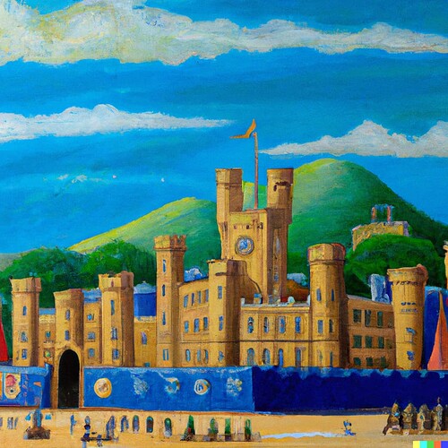 DALL·E 2022-07-27 12.33.16 - A realistic painting of King Arthur's Castle Camelot