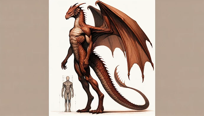 DALL·E 2024-04-11 18.33.46 - Create a photorealistic pencil drawing of the Dragon of Tyr interpreted as a slender, anthropomorphic figure. It should stand upright in a humanoid po