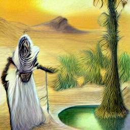 White-robed druid in an oasis